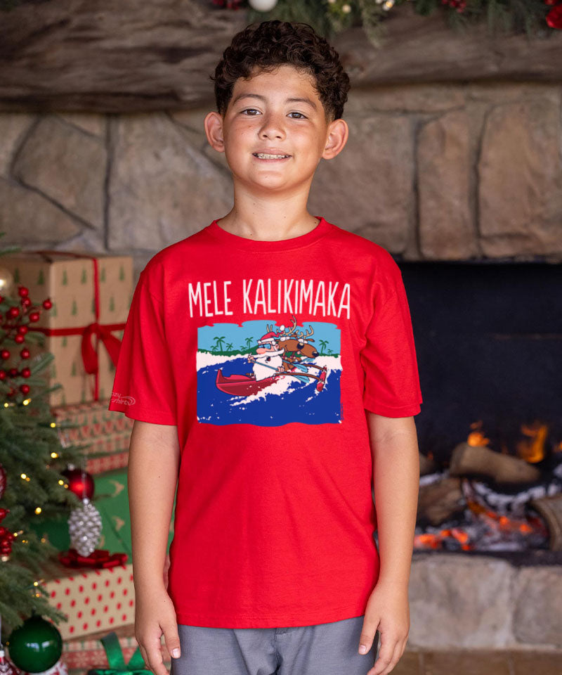 Canoe Surfing Santa - Red Short Sleeve Crewneck T-Shirt - View 2