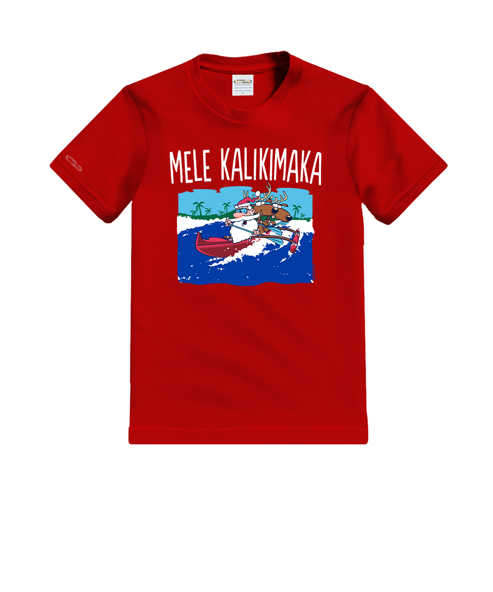 Canoe Surfing Santa - Red Short Sleeve Crewneck T-Shirt