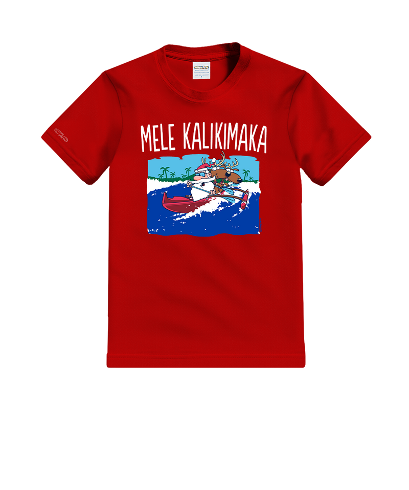 Canoe Surfing Santa - Red Short Sleeve Crewneck T-Shirt - View 1