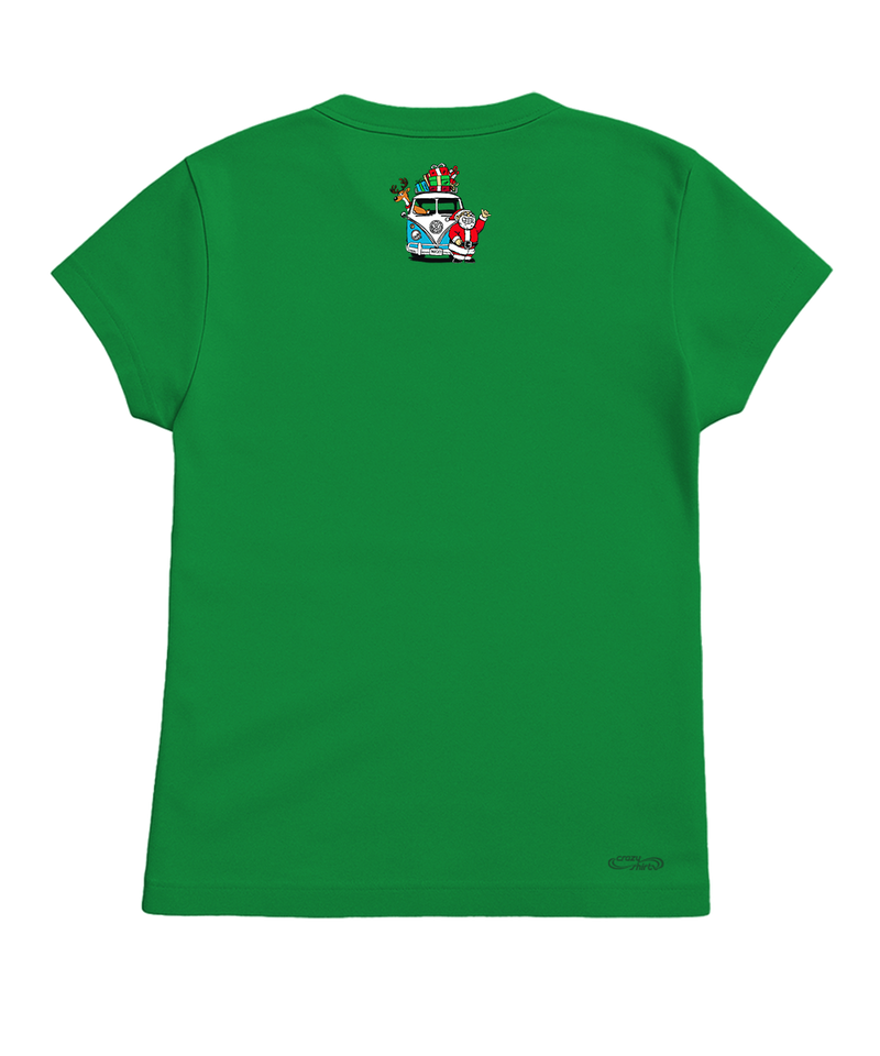 Volkswagen Hold On For Deer Life - Christmas Green Short Sleeve Crewneck T-Shirt - View 4