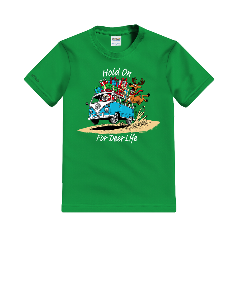 Volkswagen Hold On For Deer Life - Christmas Green Short Sleeve Crewneck T-Shirt - View 1