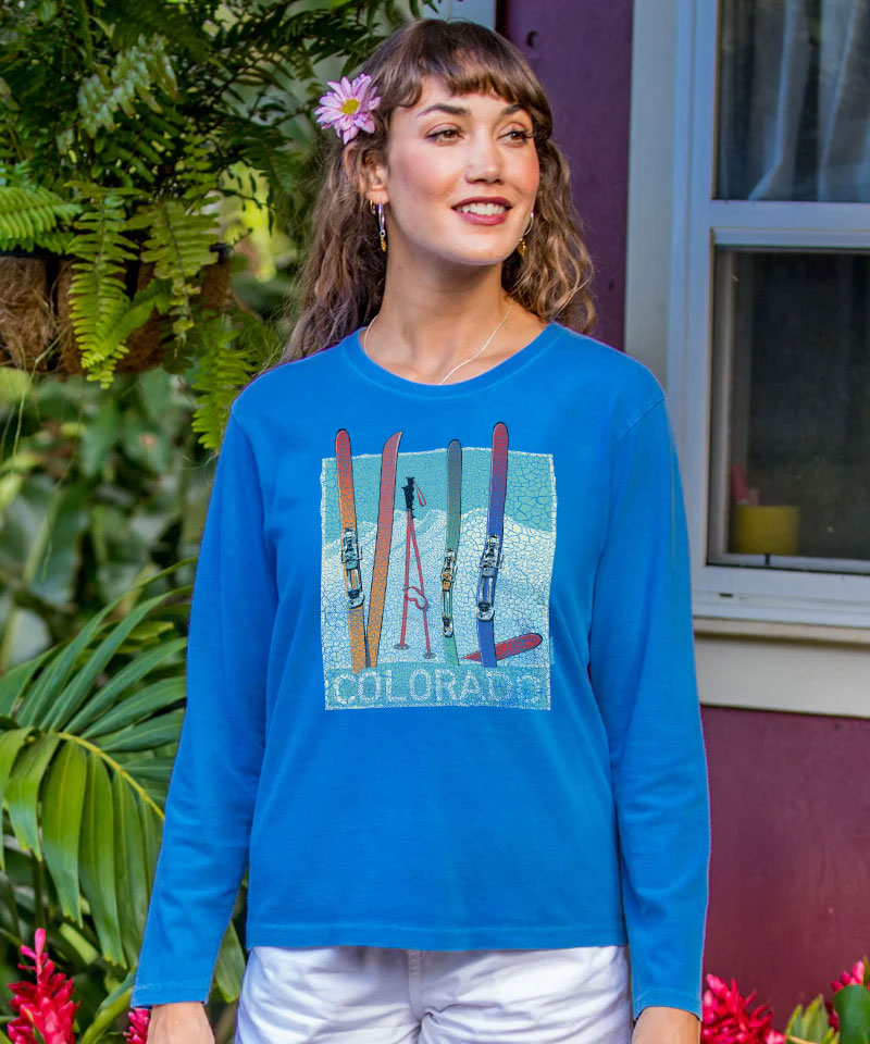 Vail Skis - Blue Hawaii Dyed Long Sleeve Crewneck T-Shirt
