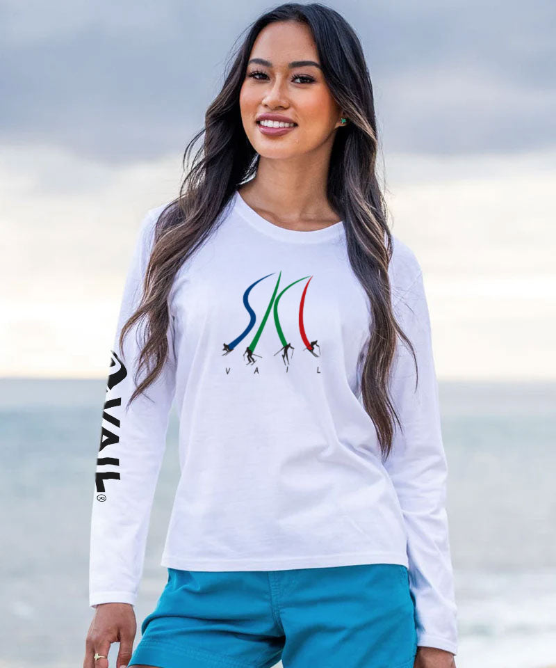 Vail Resort Ultimate Ski - White Long Sleeve Crewneck T-Shirt