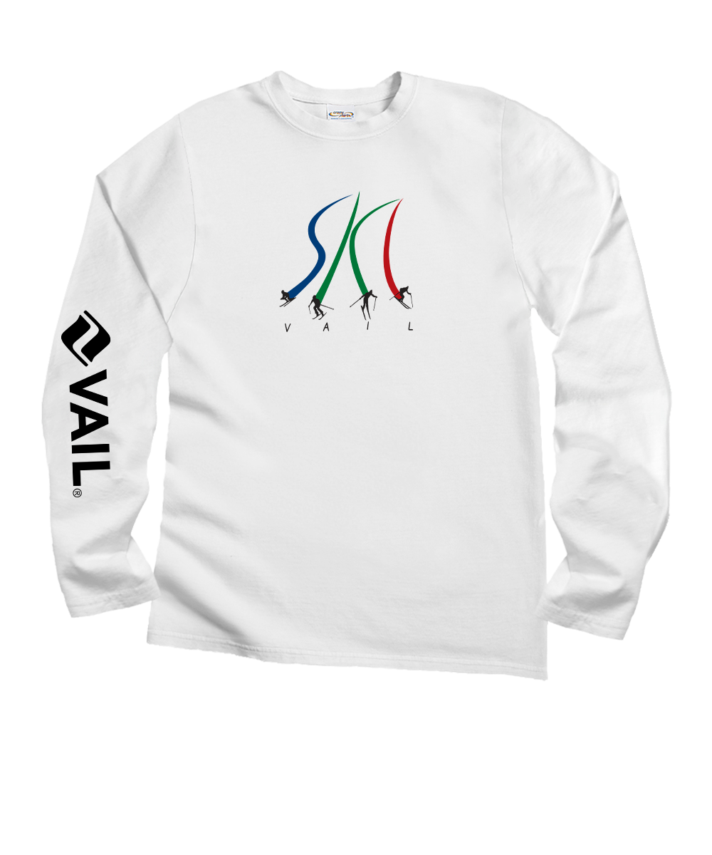 Vail Resort Ultimate Ski - White Long Sleeve Crewneck T-Shirt