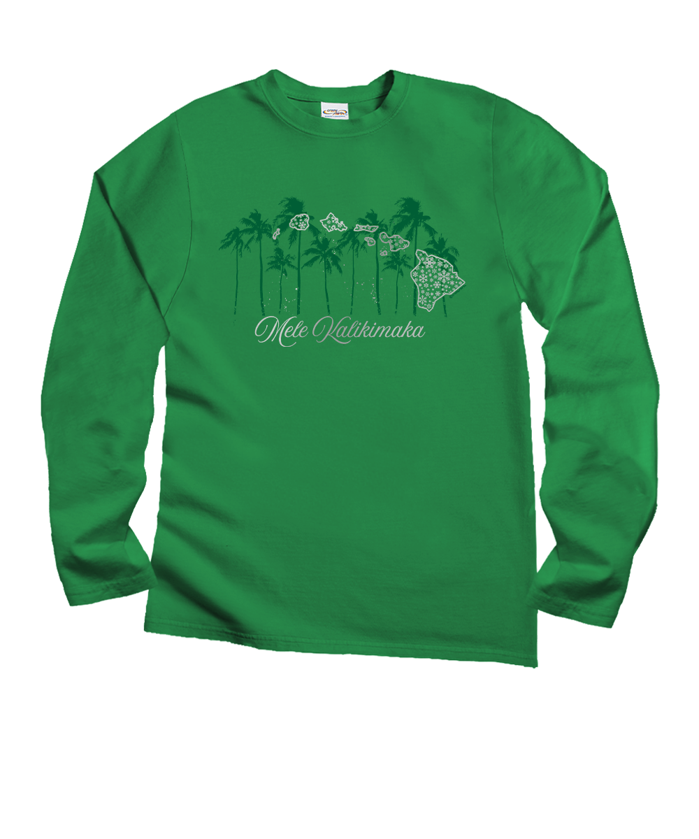 Hawaii&#x27;s Way - Christmas Green Long Sleeve Crewneck T-Shirt