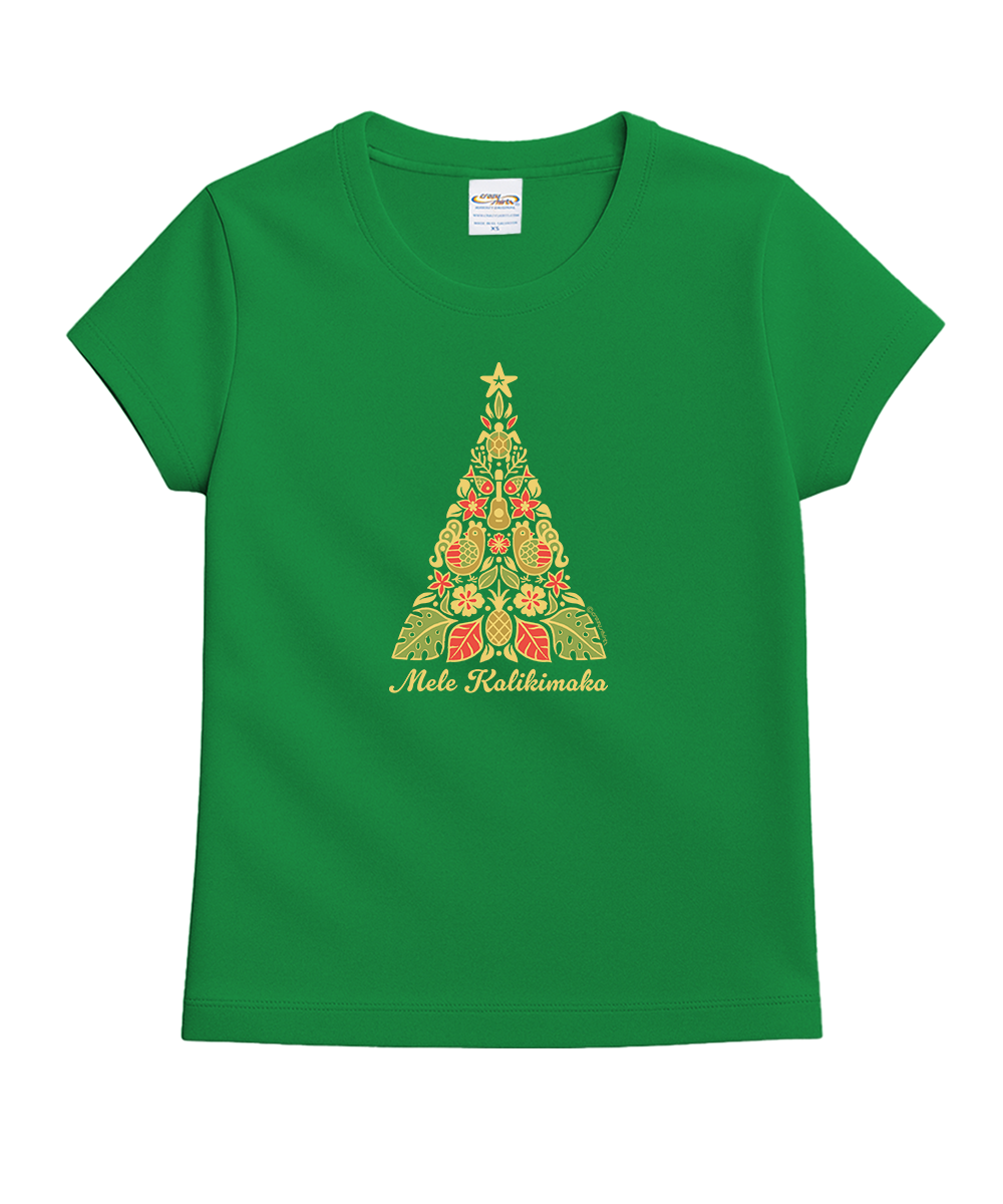 Hawaiian Christmas Tree - Christmas Green Short Sleeve Crewneck T-Shirt