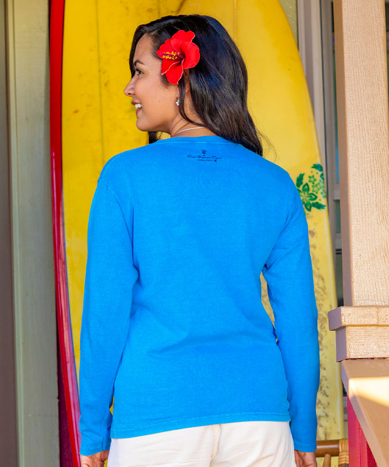 Snowman Snowflakes - Blue Hawaii Dyed Long Sleeve Crewneck T-Shirt - View 3