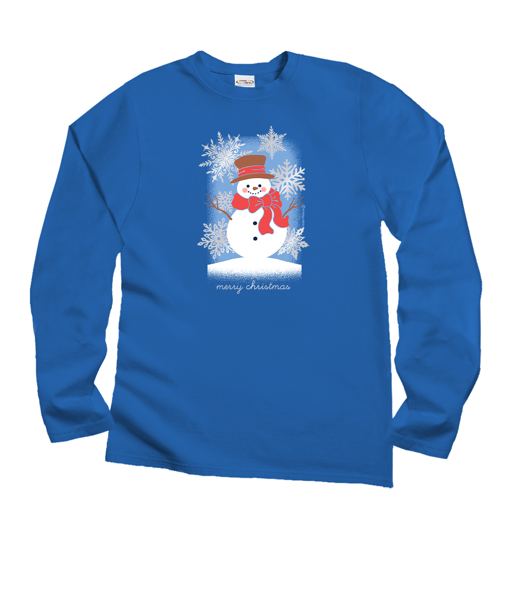 Snowman Snowflakes - Blue Hawaii Dyed Long Sleeve Crewneck T-Shirt