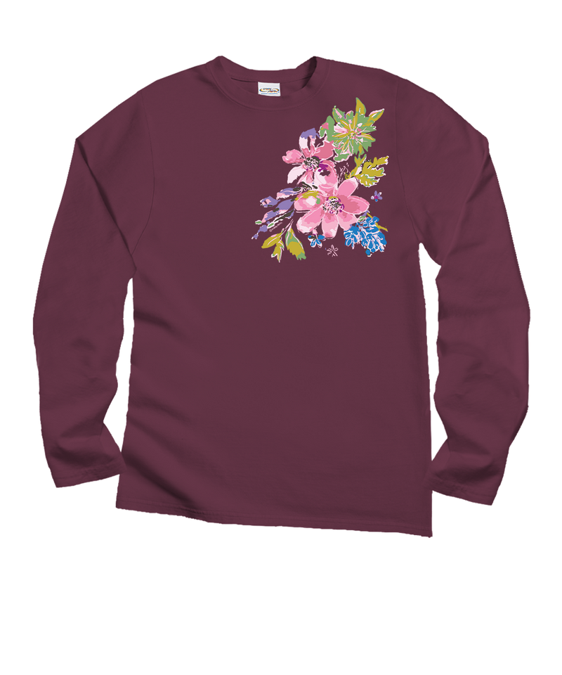 Splash Of Floral - Wine Dyed Long Sleeve Crewneck T-Shirt