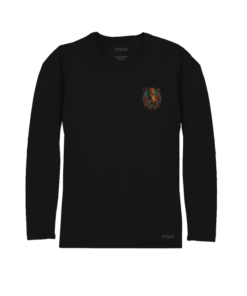 Tribal Octopus - Jet Black Long Sleeve Pima T-Shirt