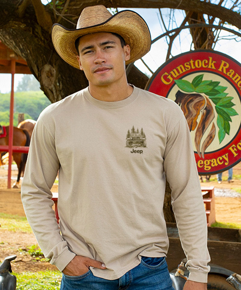 Jeep Jeep Pines - Kona Coffee Dyed Long Sleeve Crewneck T-Shirt