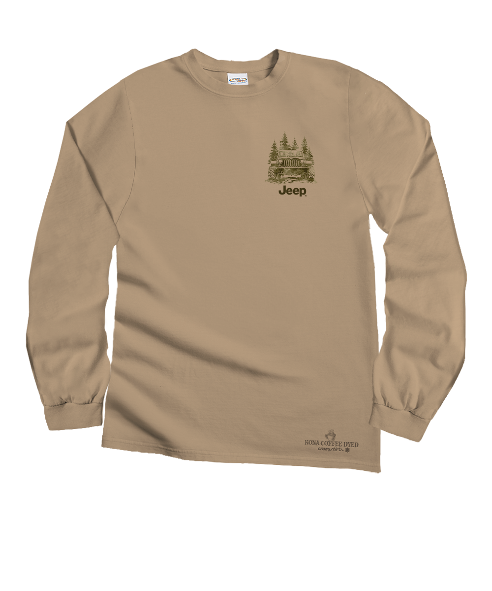 Jeep Jeep Pines - Kona Coffee Dyed Long Sleeve Crewneck T-Shirt