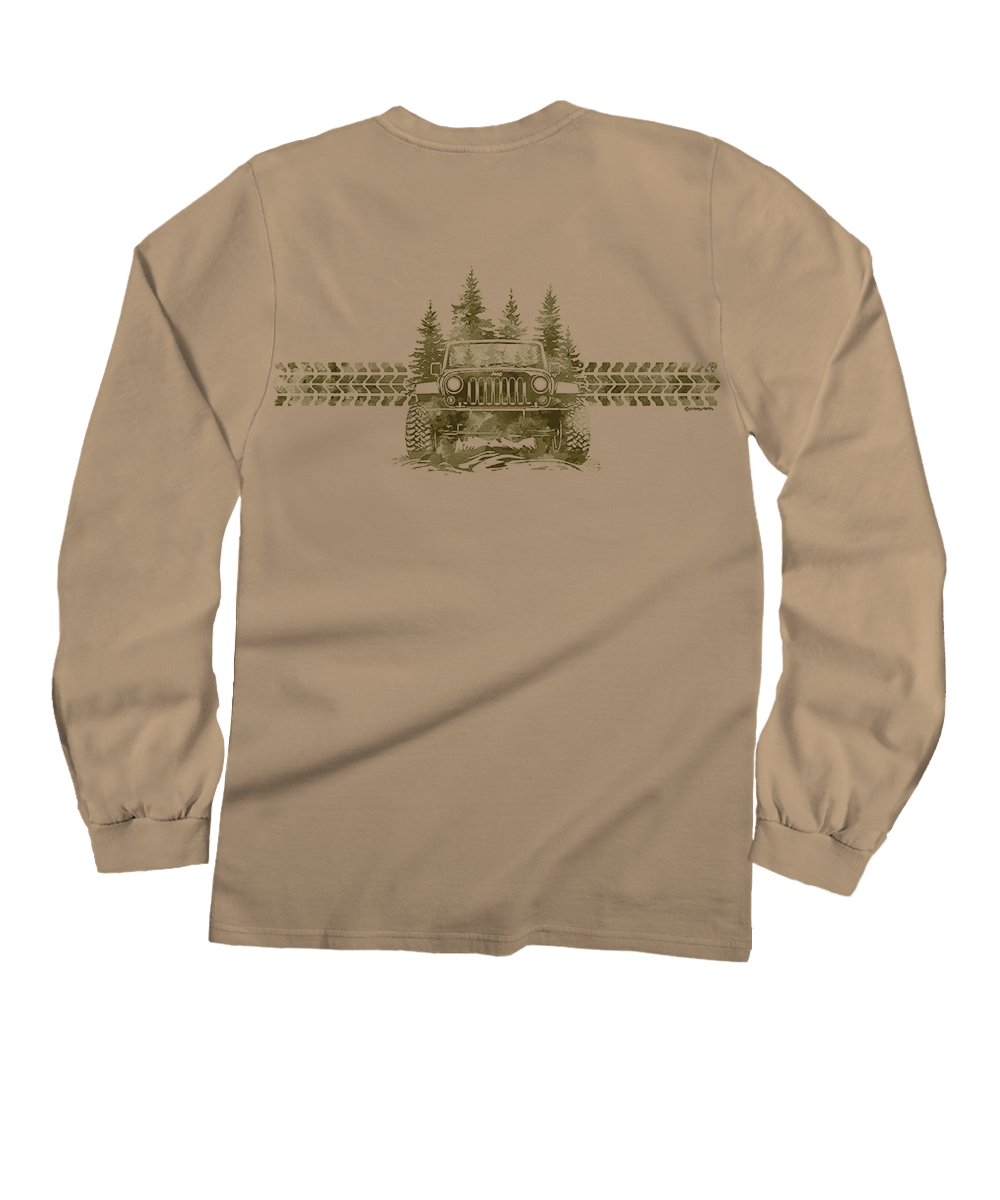 Jeep Jeep Pines - Kona Coffee Dyed Long Sleeve Crewneck T-Shirt