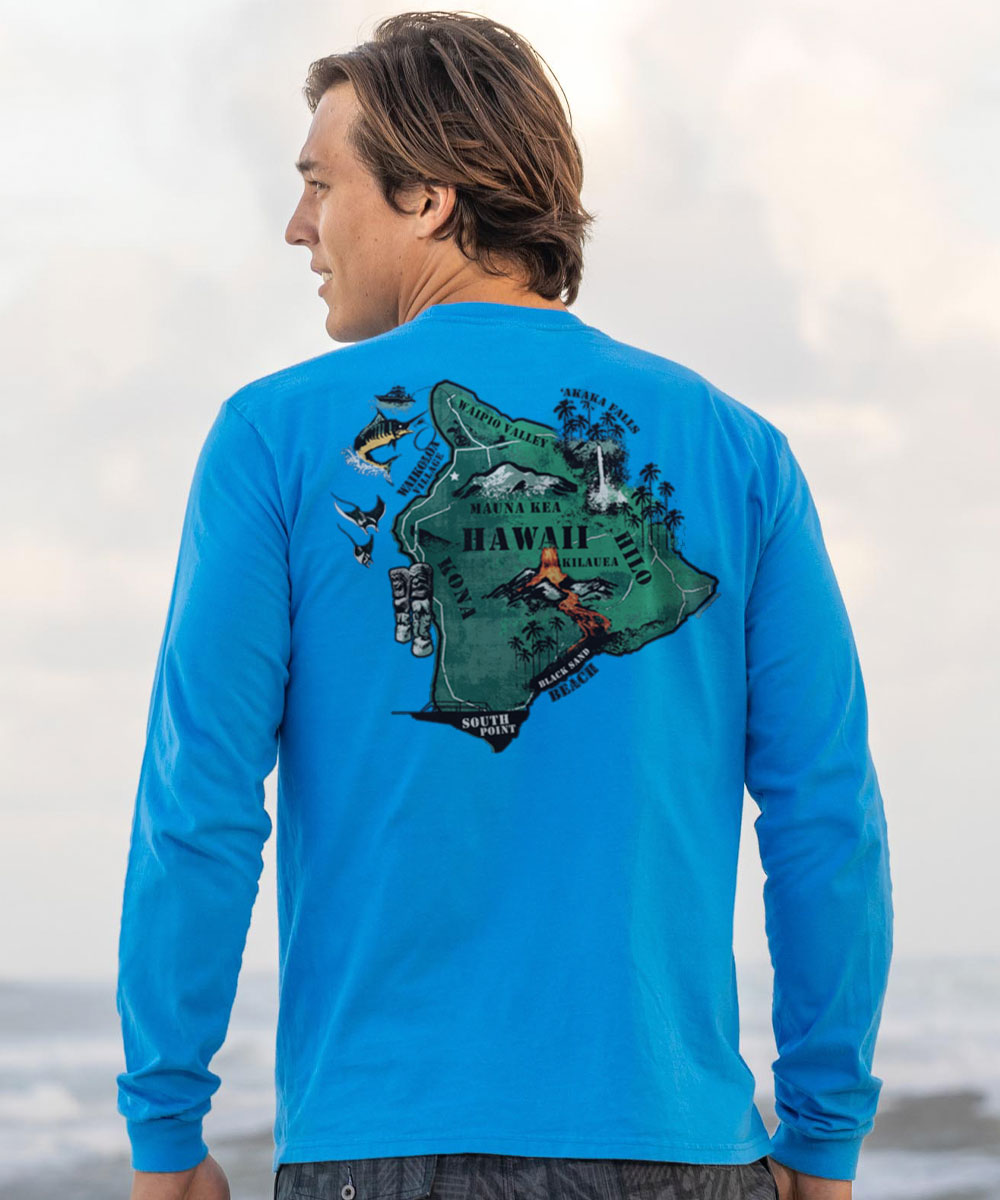 Destination Big Island - Blue Hawaii Dyed Long Sleeve Crewneck T-Shirt