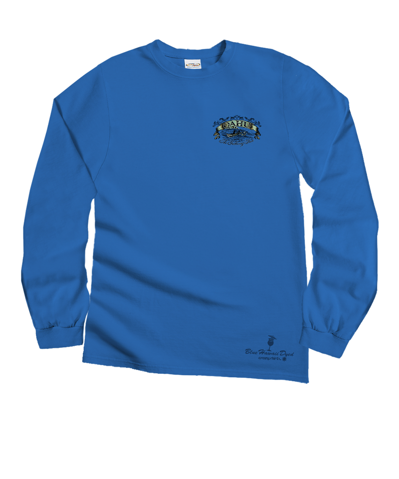 Etched Oahu - Blue Hawaii Dyed Long Sleeve Crewneck T-Shirt