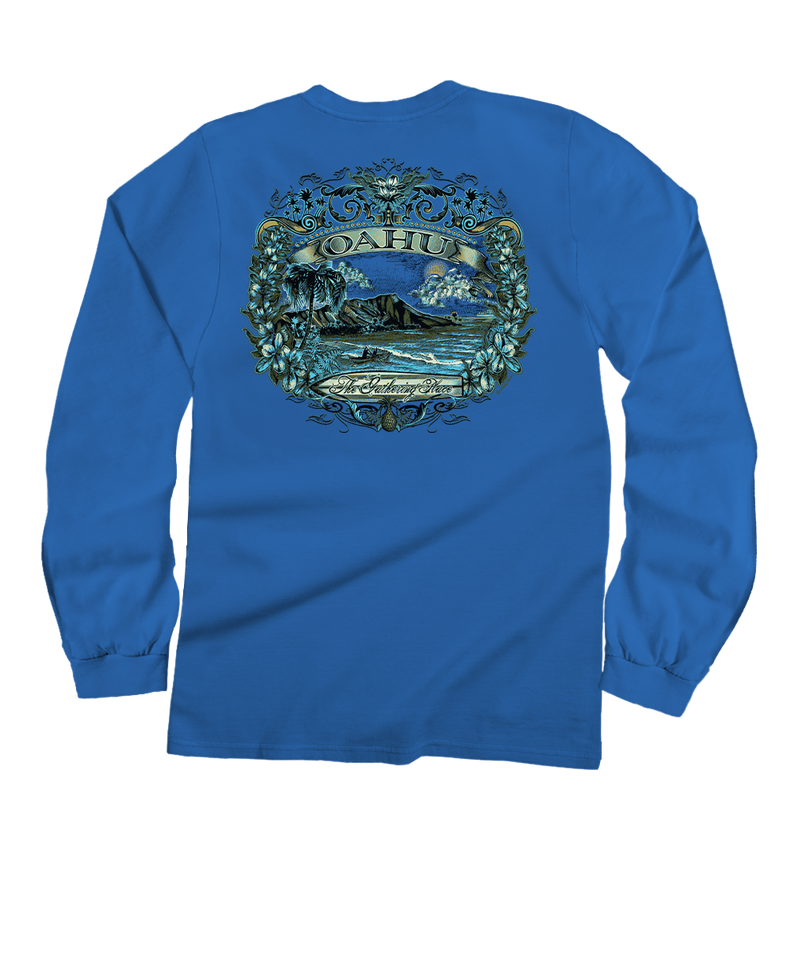 Etched Oahu - Blue Hawaii Dyed Long Sleeve Crewneck T-Shirt