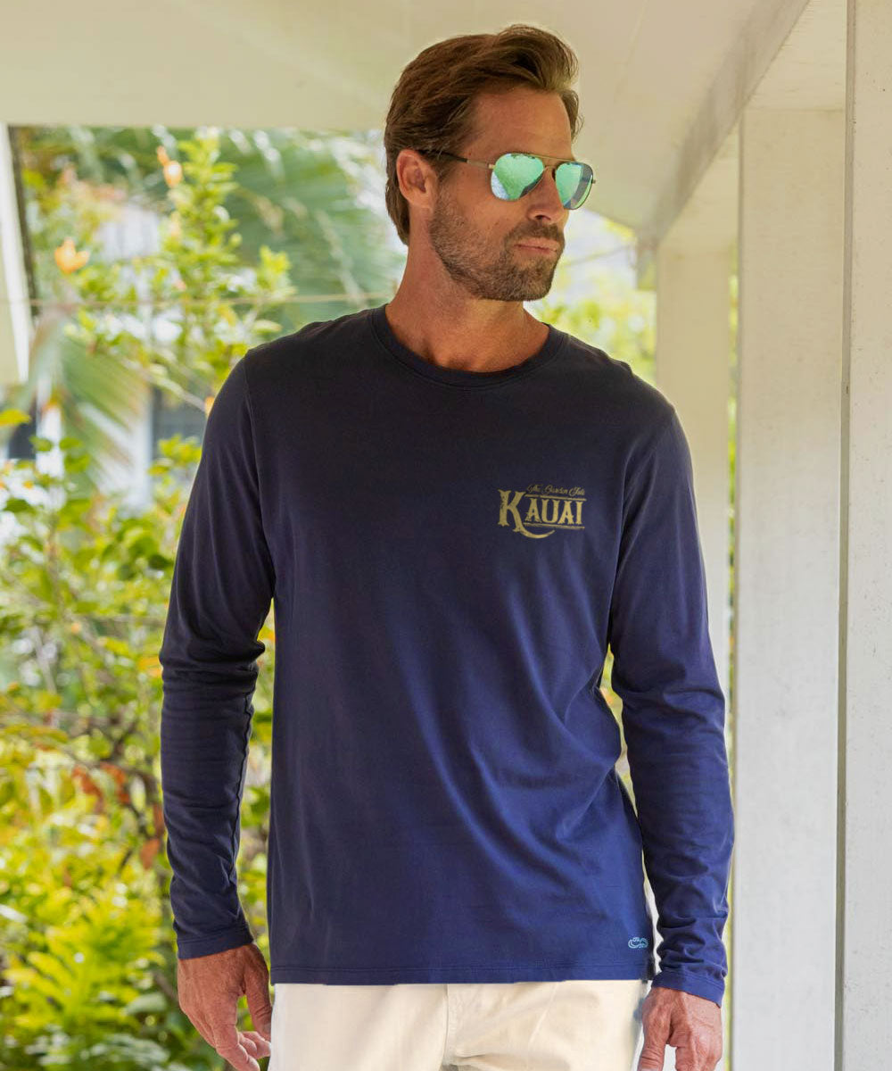 Old Kauai Map - Indigo Long Sleeve Pima T-Shirt