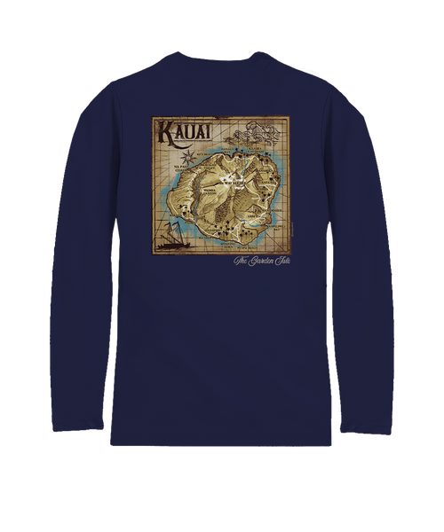 Old Kauai Map - Indigo Long Sleeve Pima T-Shirt