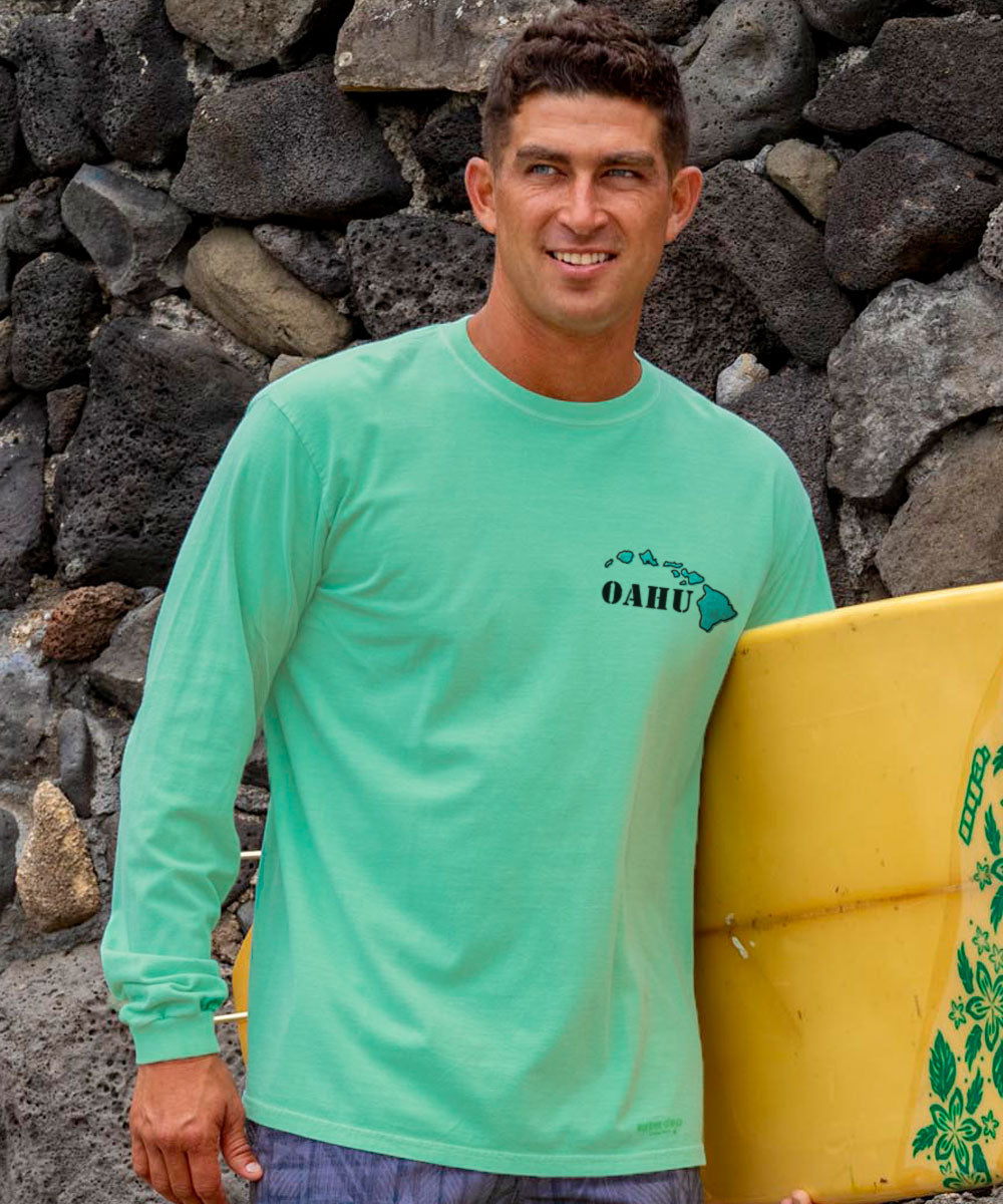 Destination Oahu - Key Lime Dyed Long Sleeve Crewneck T-Shirt