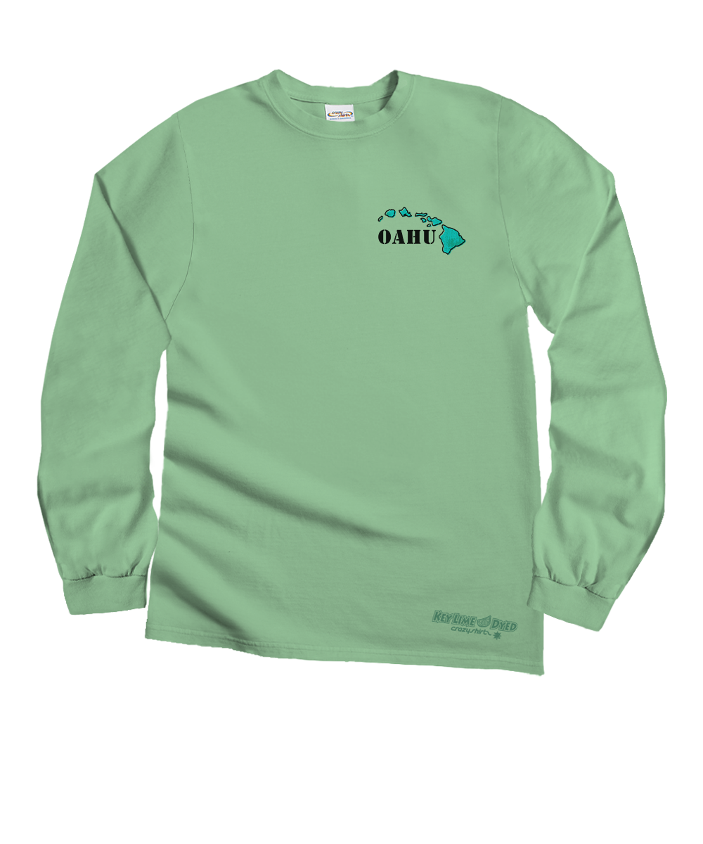 Destination Oahu - Key Lime Dyed Long Sleeve Crewneck T-Shirt