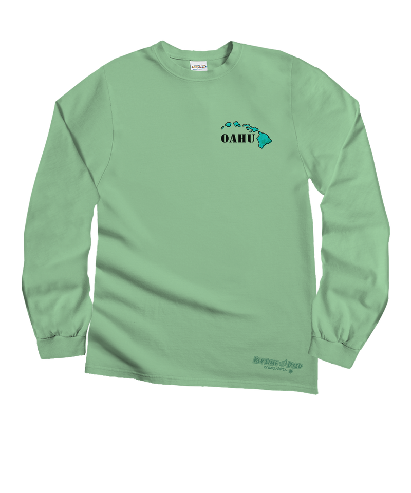 Destination Oahu - Key Lime Dyed Long Sleeve Crewneck T-Shirt