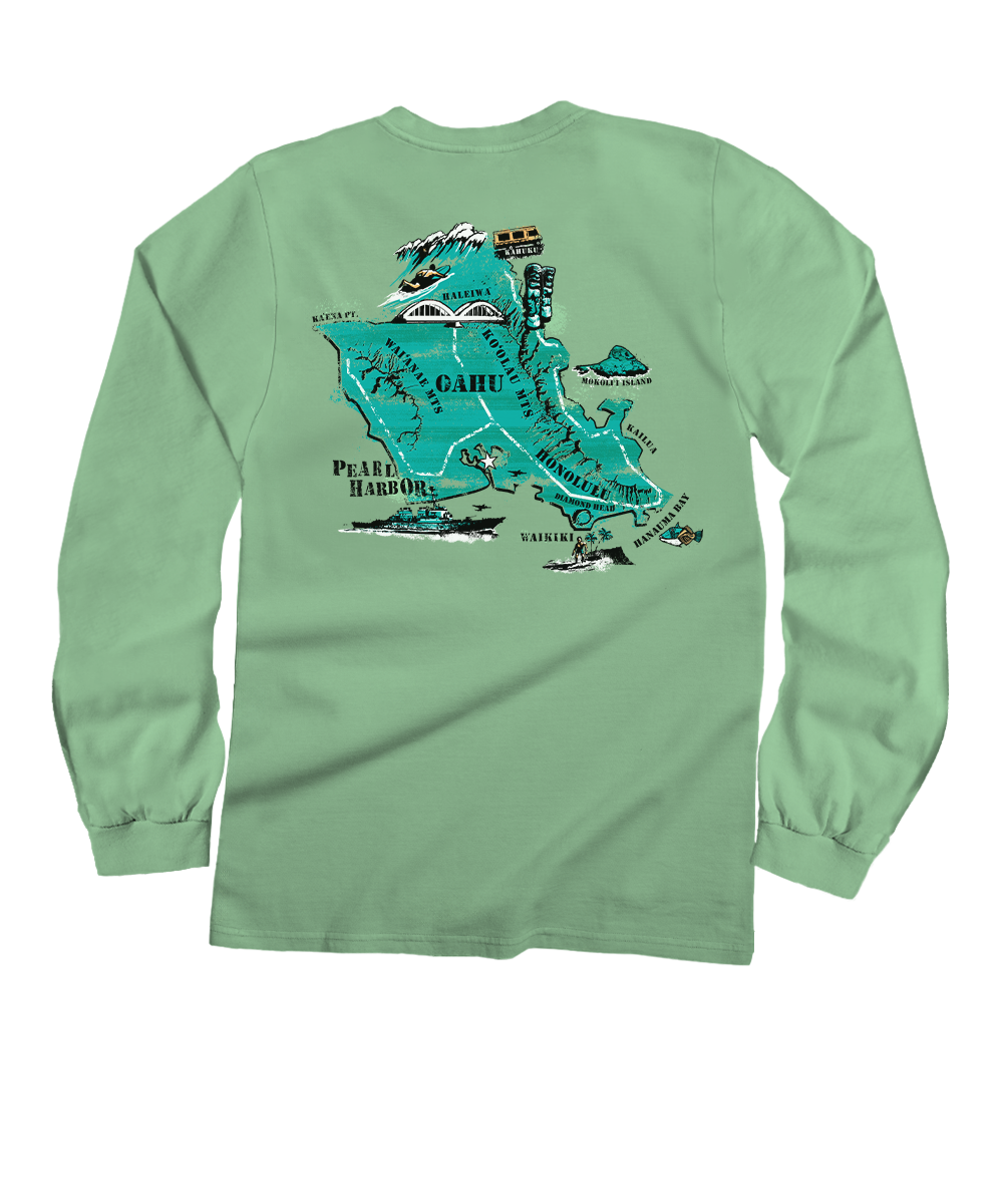 Destination Oahu - Key Lime Dyed Long Sleeve Crewneck T-Shirt