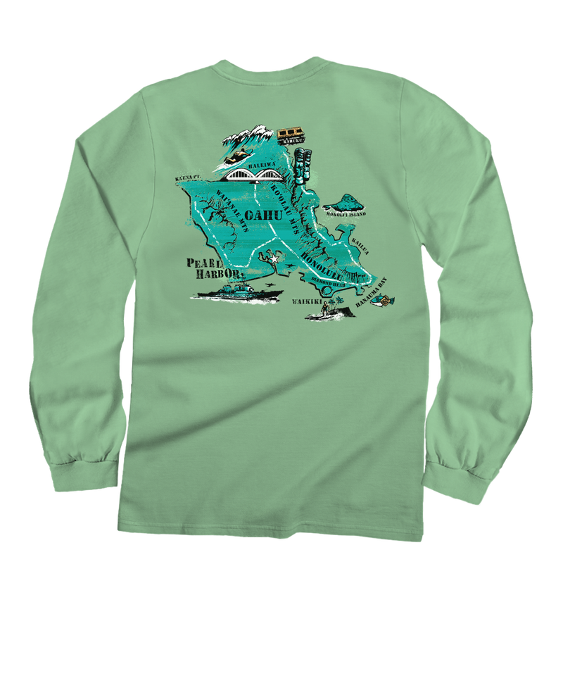 Destination Oahu - Key Lime Dyed Long Sleeve Crewneck T-Shirt