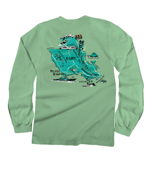 Destination Oahu - Key Lime Dyed Long Sleeve Crewneck T-Shirt