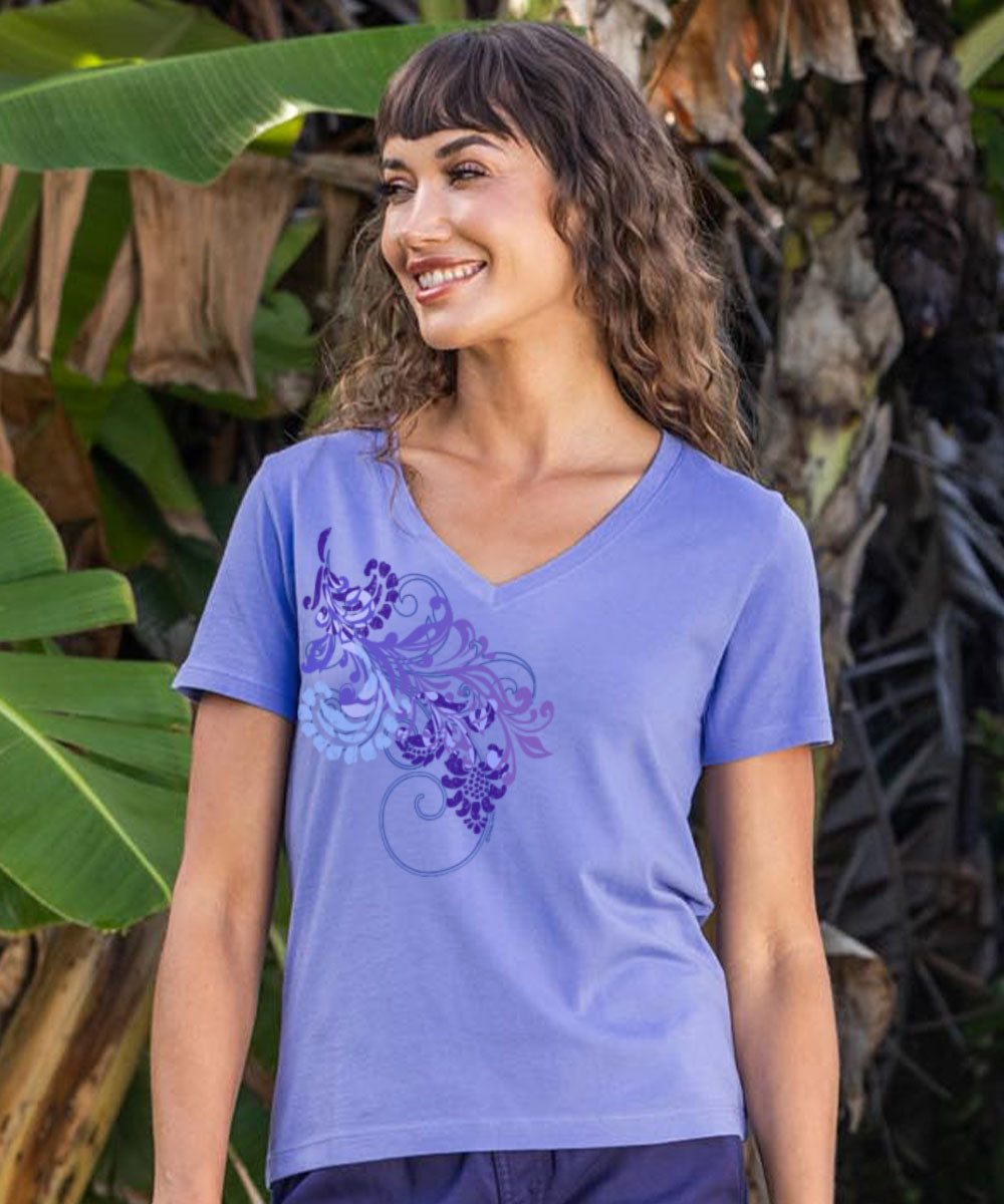 Waterfalls - Periwinkle Short Sleeve Pima V-Neck T-Shirt
