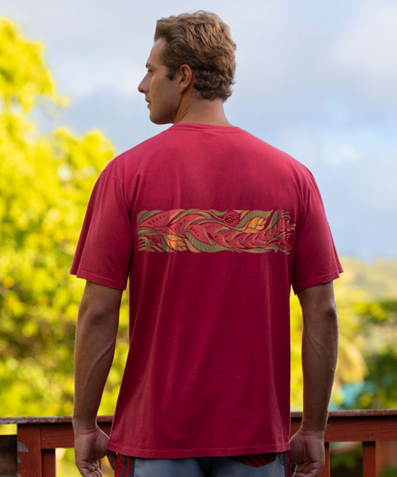 Tropical Florals Band - Paradise Red Dyed Short Sleeve Crewneck T-Shirt