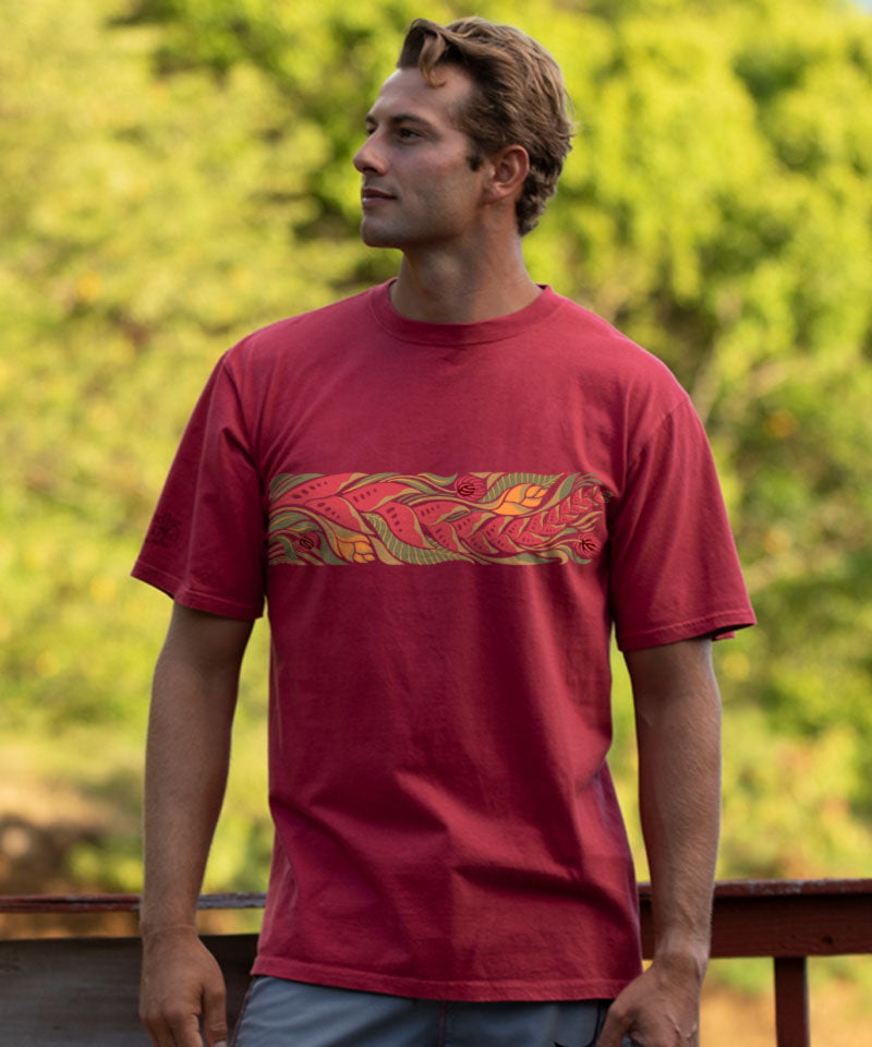 Tropical Florals Band - Paradise Red Dyed Short Sleeve Crewneck T-Shirt