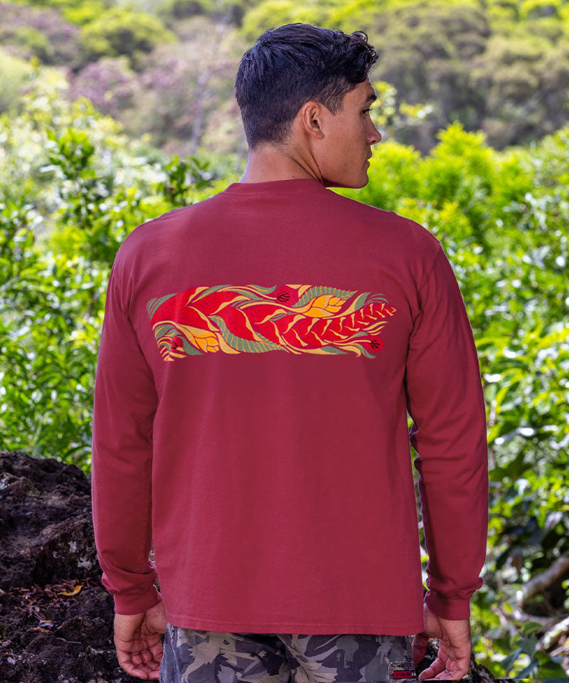 PRIDE INTERNATIONAL DESIGN 半袖Tシャツ 38 Tropical Florals Band - Paradise Red Dyed Long Sleeve Crewneck T-Shirt