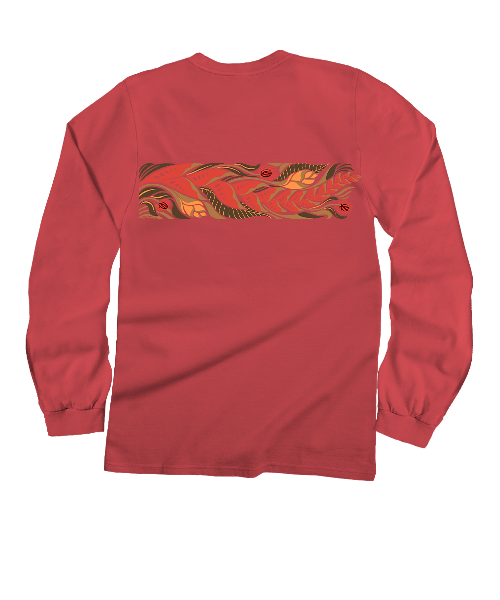Tropical Florals Band - Paradise Red Dyed Long Sleeve Crewneck T-Shirt Tropical Florals Band - Paradise Red Dyed Long Sleeve Crewneck T-Shirt