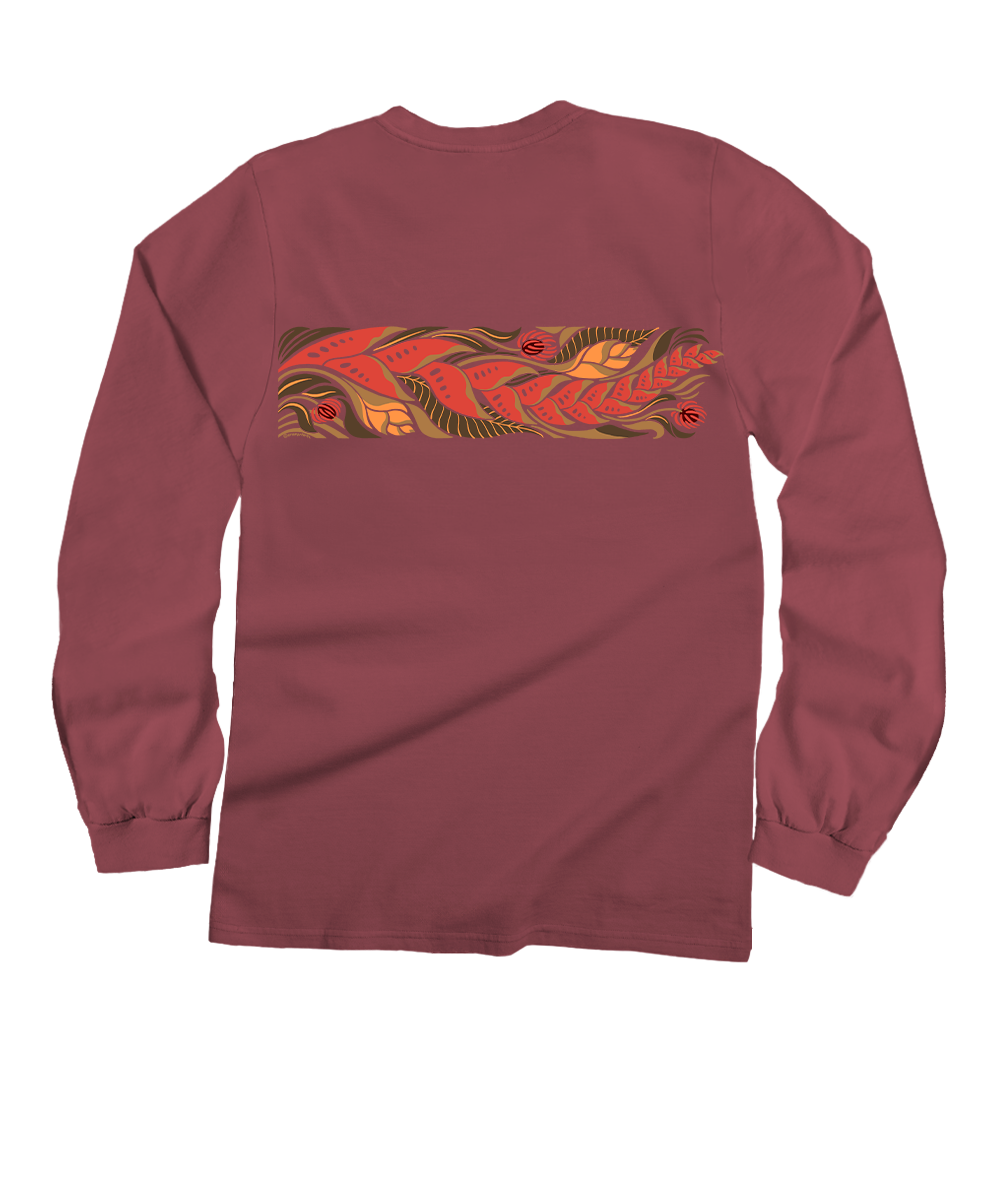 Tropical Florals Band - Paradise Red Dyed Long Sleeve Crewneck T-Shirt