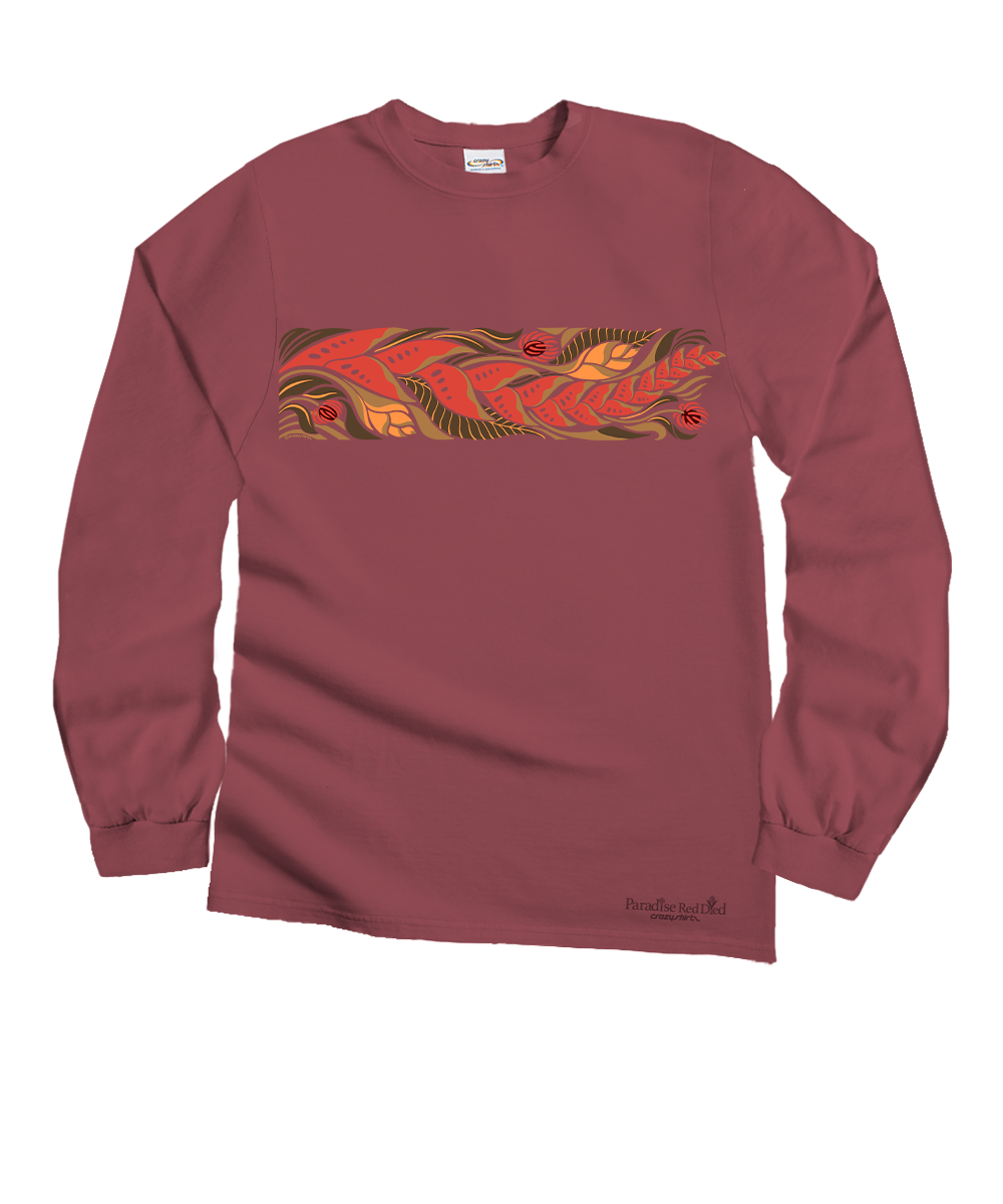 Tropical Florals Band - Paradise Red Dyed Long Sleeve Crewneck T-Shirt