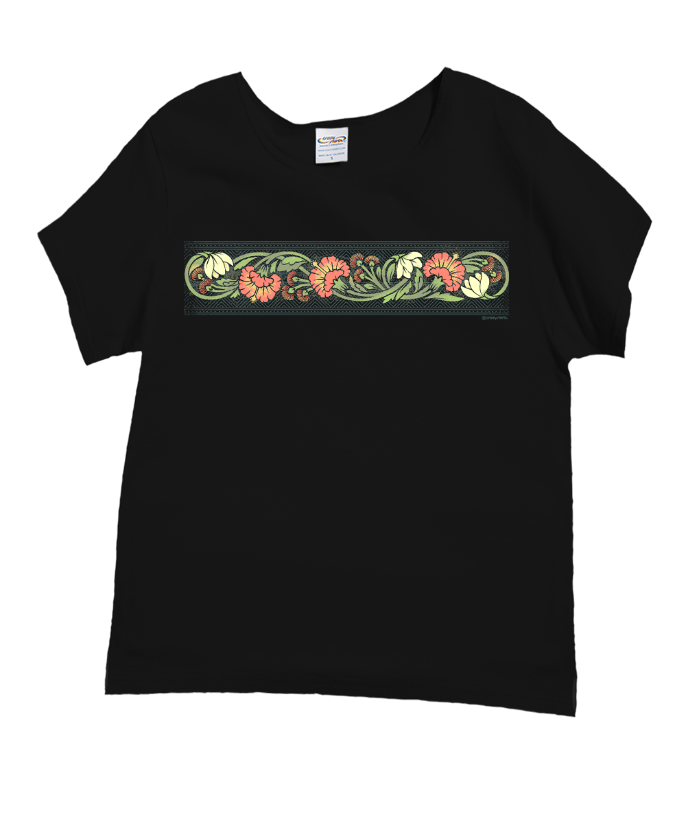 Winding Hibiscus - Black Short Sleeve Scoop Neck T-Shirt