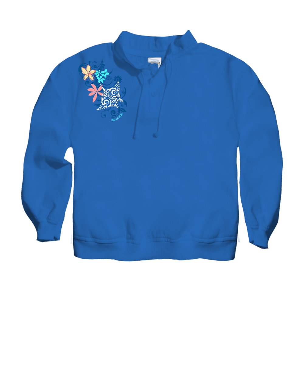 Tribal Manta Pua Swirls - Blue Hawaii Dyed Long Sleeve Lightweight Pullover