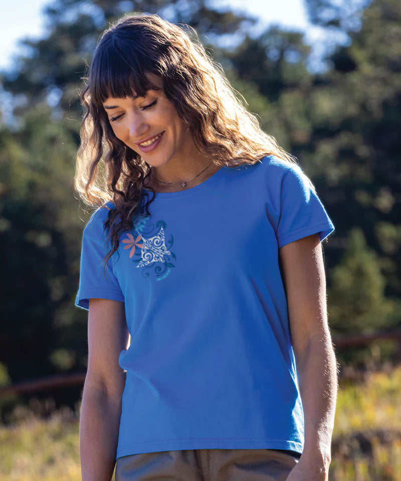 Tribal Manta Pua Swirls - Blue Hawaii Dyed Short Sleeve Crewneck T-Shirt