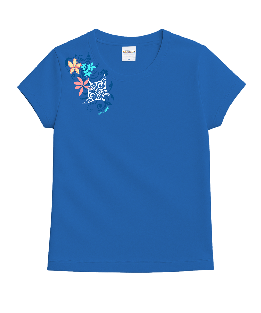 Tribal Manta Pua Swirls - Blue Hawaii Dyed Short Sleeve Crewneck T-Shirt