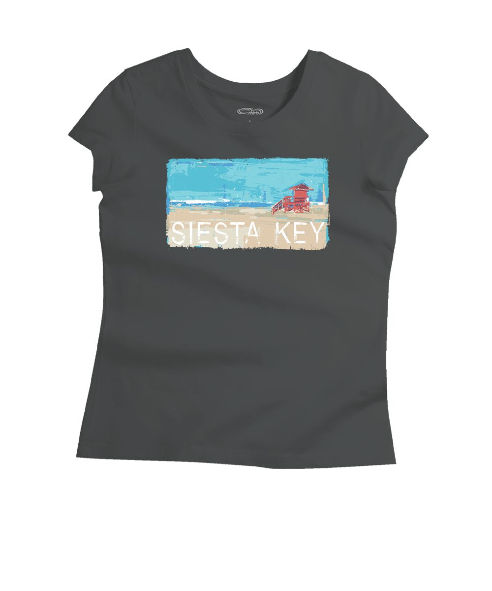 Grey t-shirt with a beach graphic and 'Siesta Key' text on a white background View 1