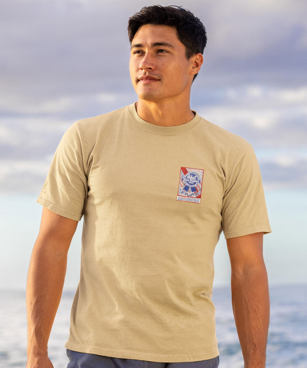 Pabst Blue Ribbon Sketch - Beer Dyed Short Sleeve Crewneck T-Shirt