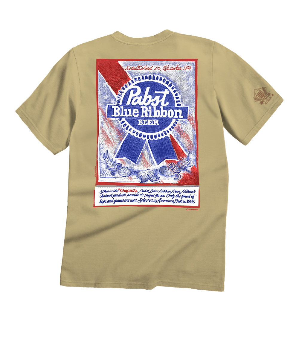 Pabst Blue Ribbon Sketch - Beer Dyed Short Sleeve Crewneck T-Shirt