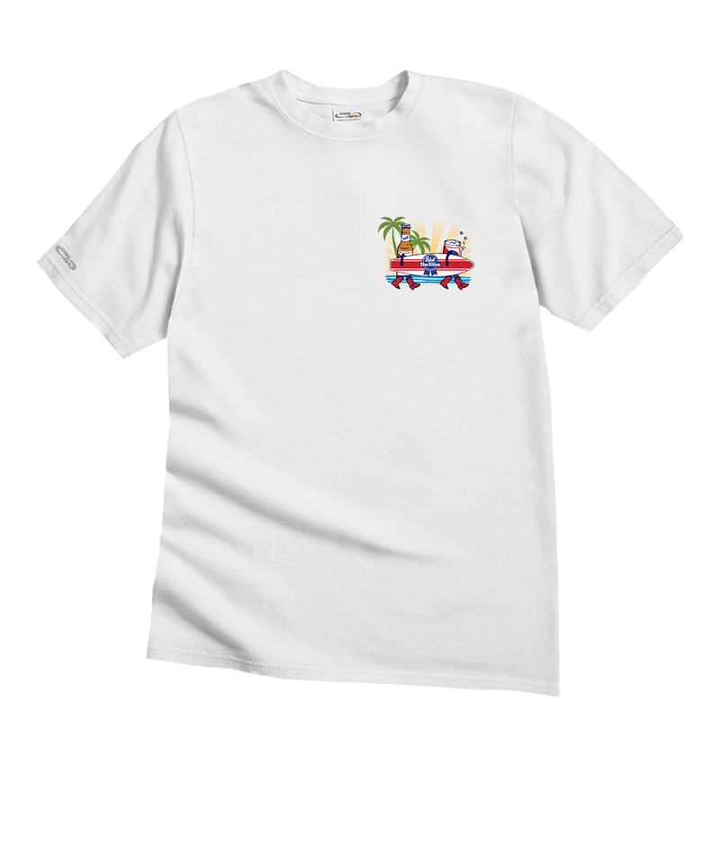 Pabst Blue Ribbon Surf - White Short Sleeve Crewneck T-Shirt
