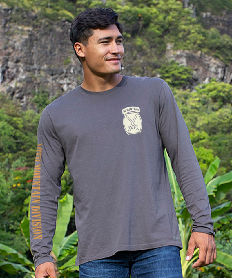 10Th Mountain Front Page - Smoke Long Sleeve Pima T-Shirt
