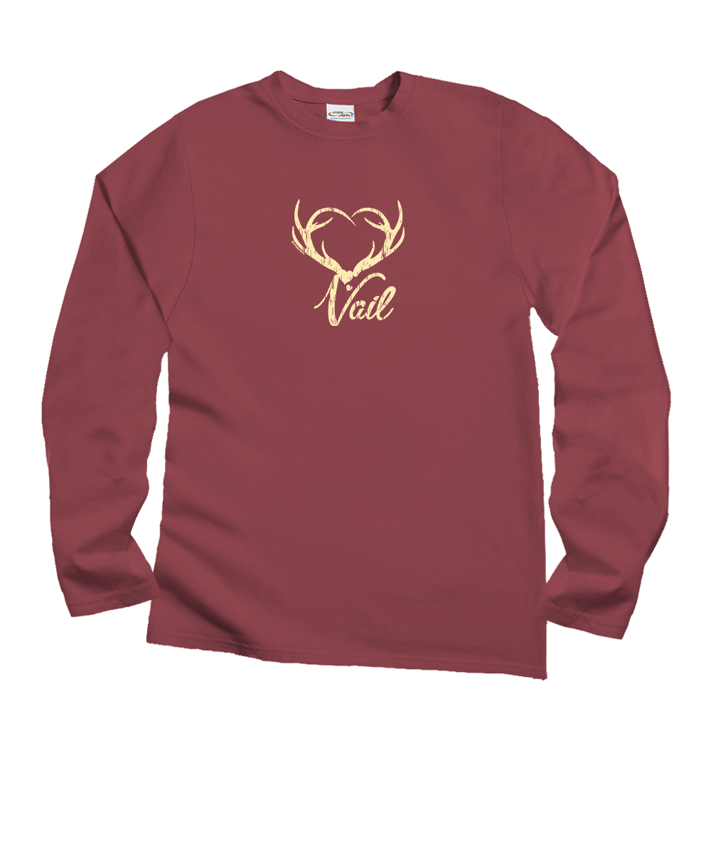 Love Vail Deer - Paradise Red Dyed Long Sleeve Crewneck T-Shirt
