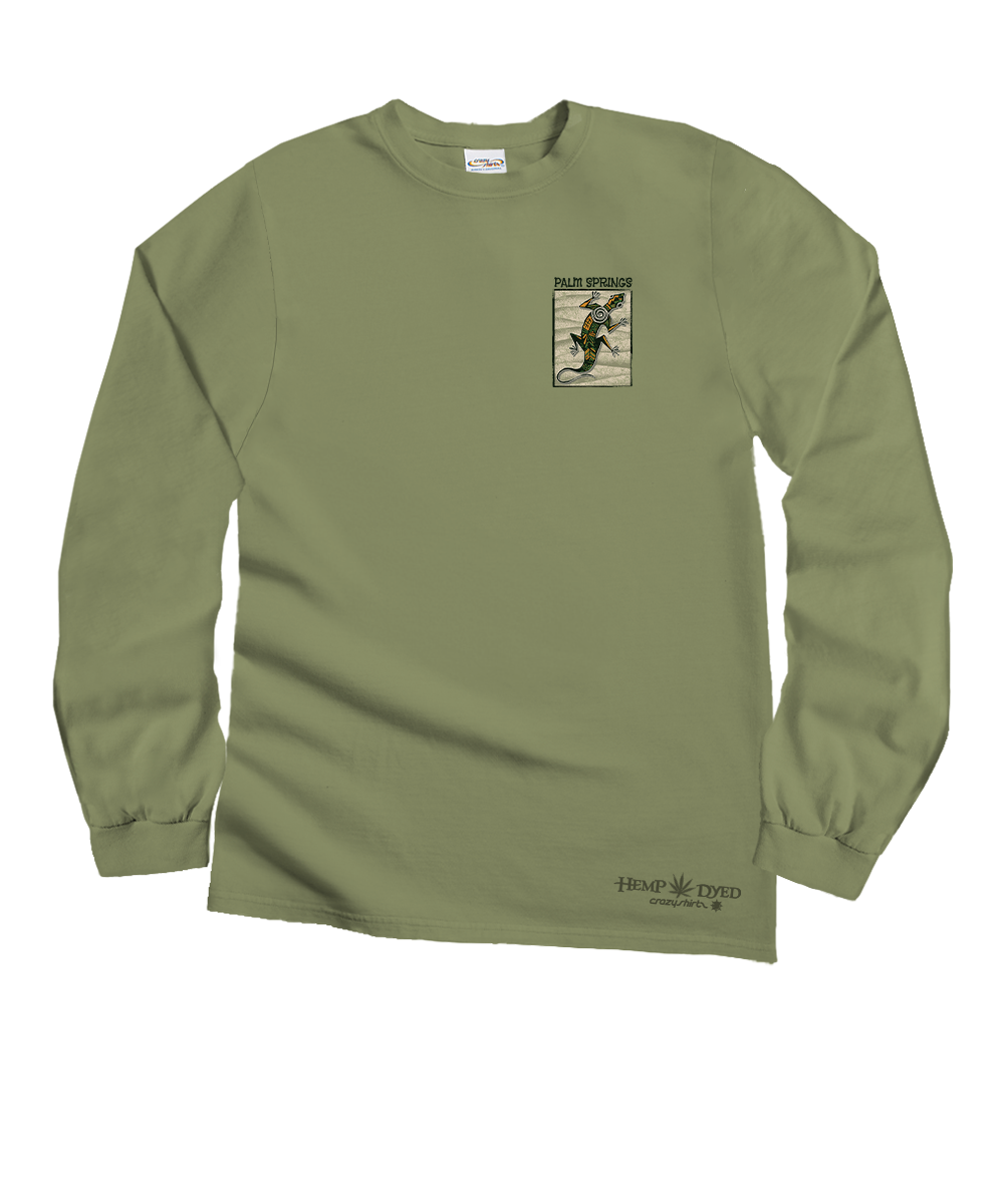 Gecko Petroglyphs - Hemp Dyed Long Sleeve Crewneck T-Shirt