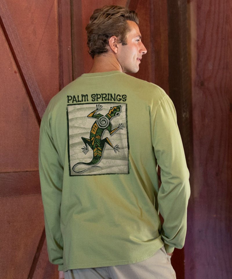 Gecko Petroglyphs - Hemp Dyed Long Sleeve Crewneck T-Shirt
