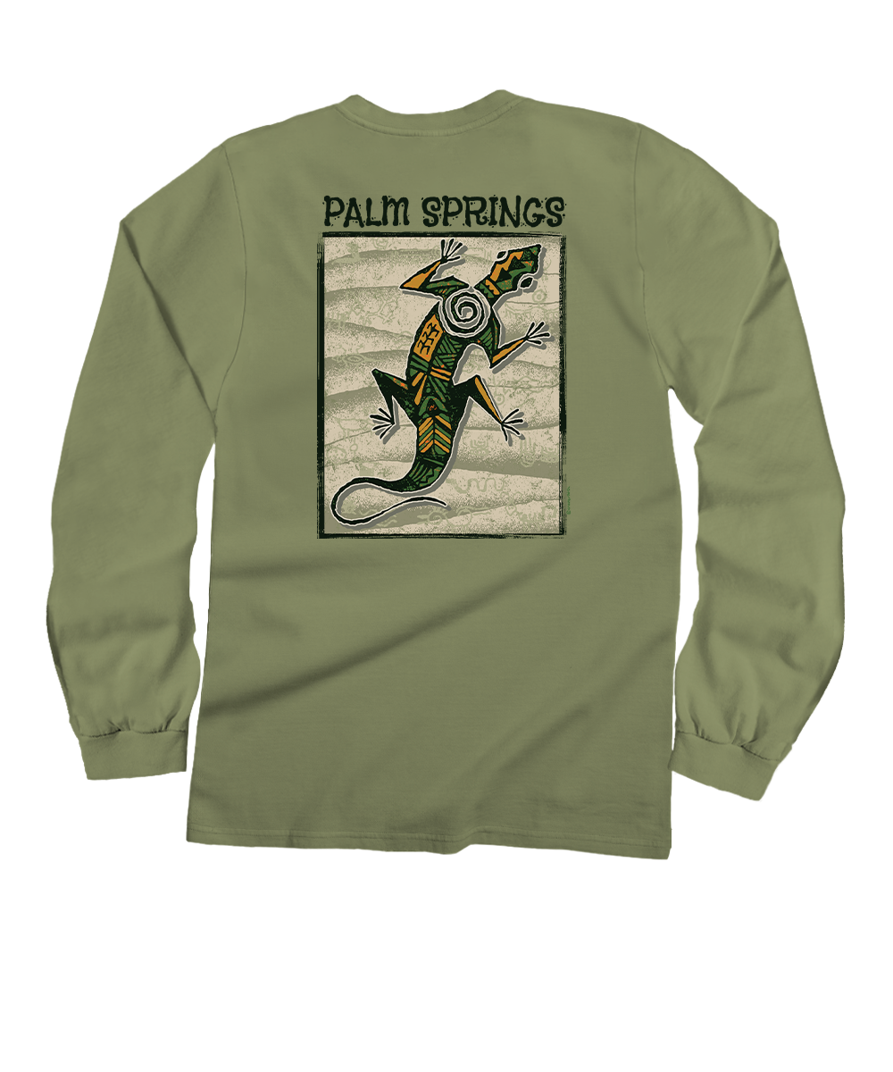 Gecko Petroglyphs - Hemp Dyed Long Sleeve Crewneck T-Shirt