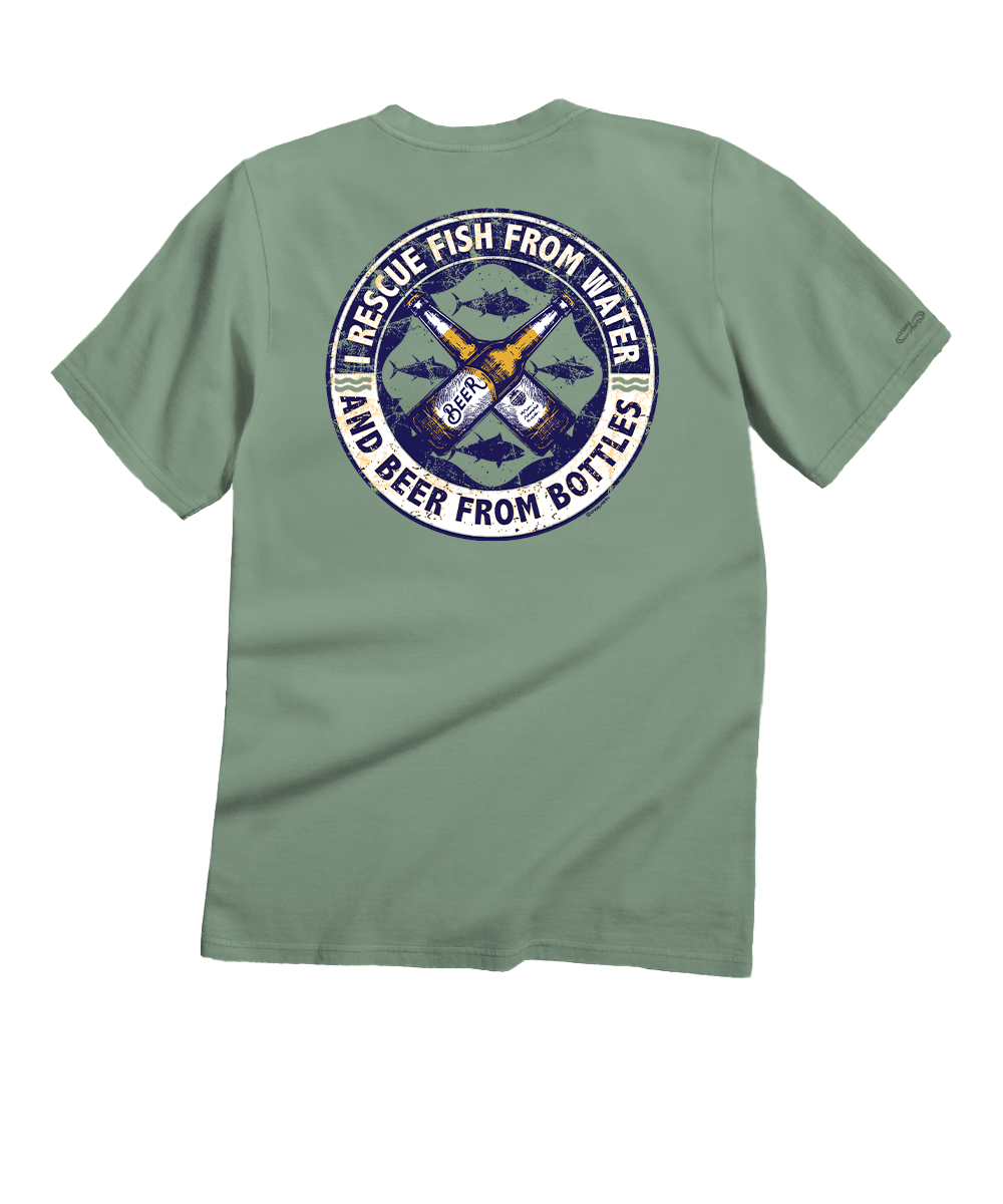 Rescue Fish And Beer - Seaglass Short Sleeve Crewneck T-Shirt