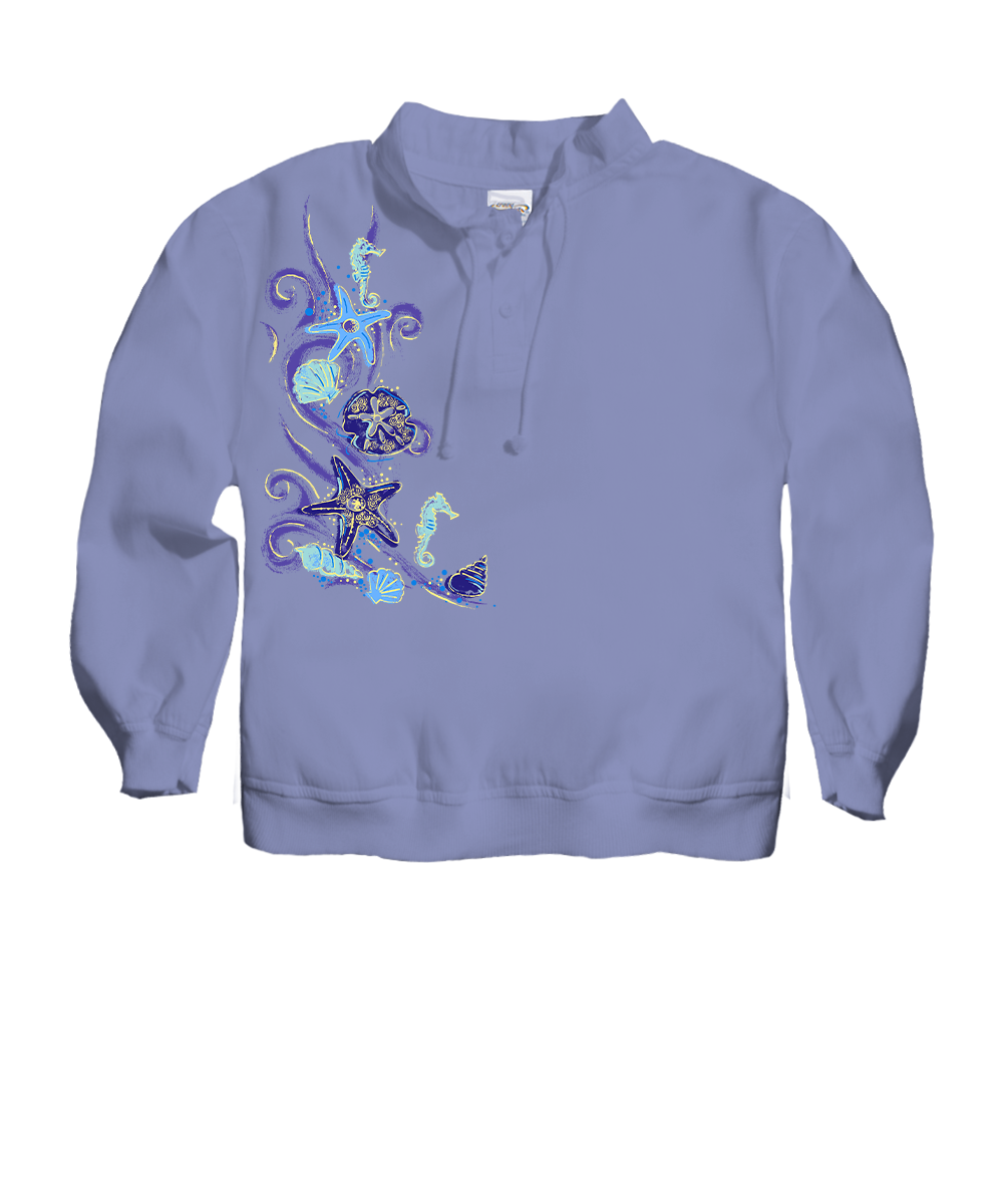 Sea Life Shells - Lavender Dyed Long Sleeve Lightweight Pullover